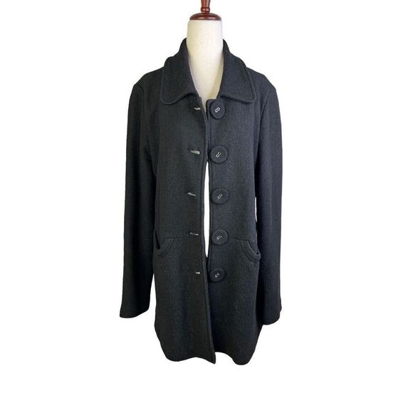 Blanc Noir coat jacket women’s Large black wool blend 4 button collared - Picture 2 of 13